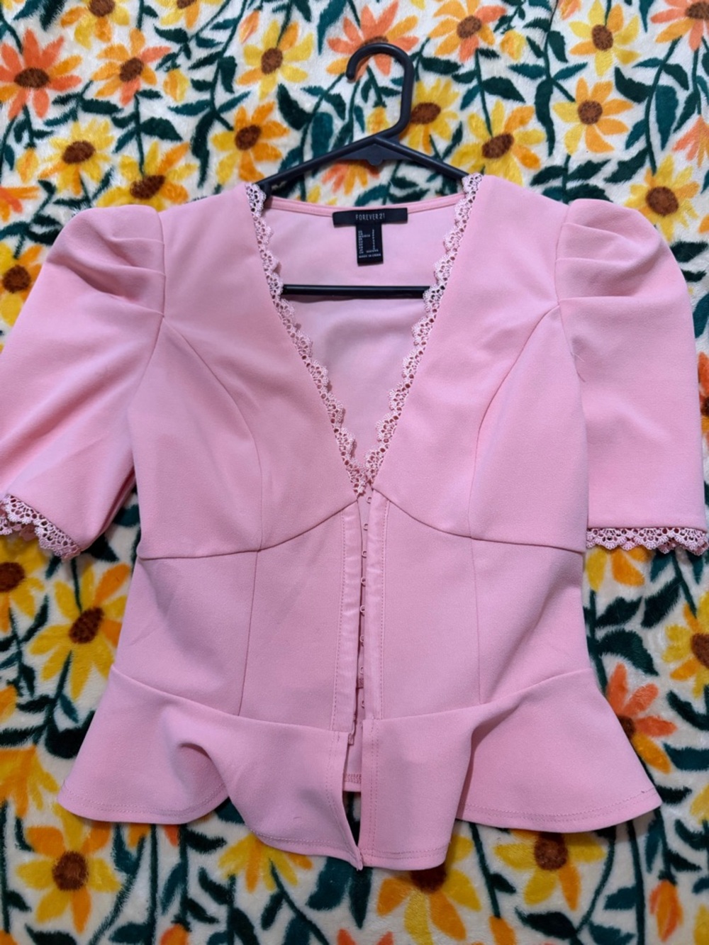 Forever 21 Blush Pink Lace-Trim Top